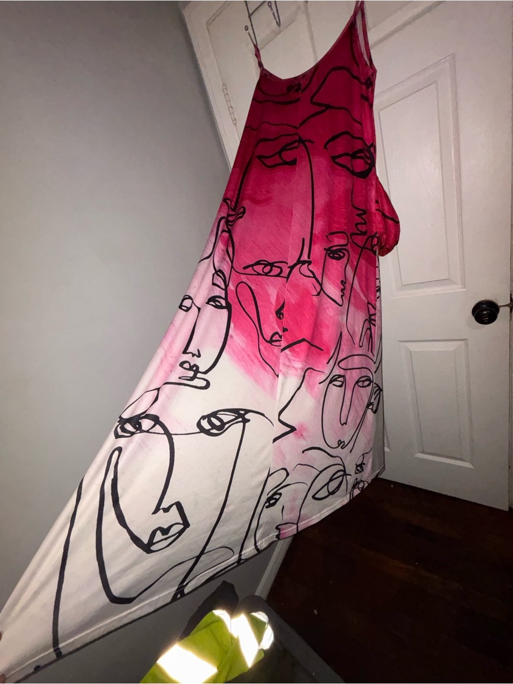 Pink Ombre Maxi Dress with Abstract Face Print
